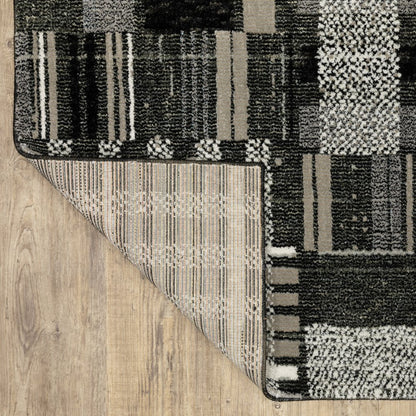 8' Black And Gray Geometric Runner Rug