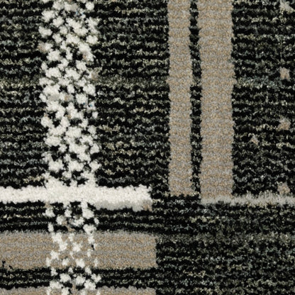 8' Black And Gray Geometric Runner Rug