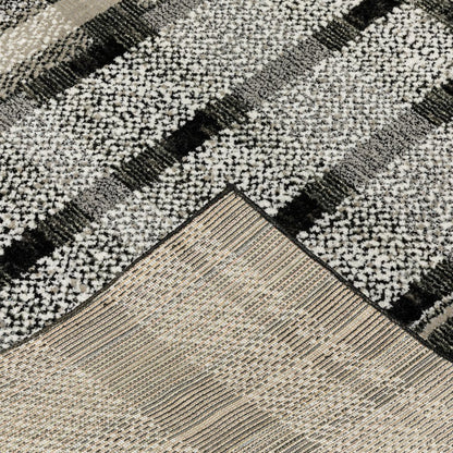 8' Black And Gray Geometric Runner Rug