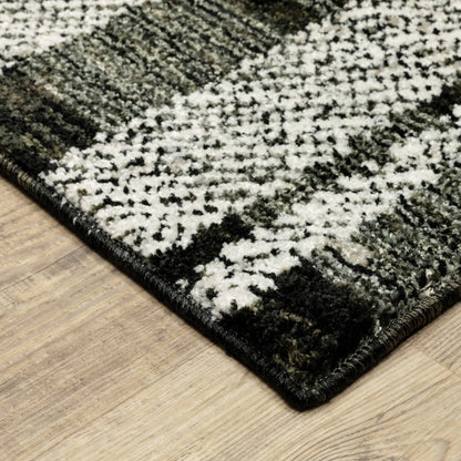 12' Black Gray And Ivory Geometric Runner Rug