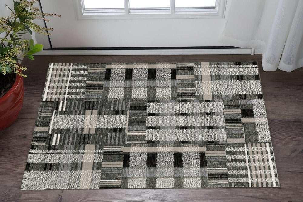 3' X 5' Gray and Black Geometric Power Loom Area Rug