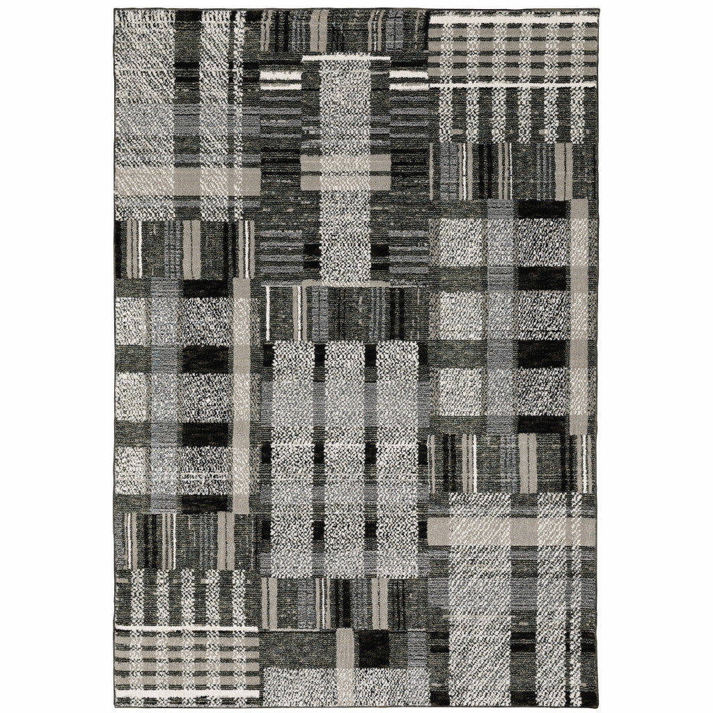 5' X 7' Gray and Black Geometric Power Loom Area Rug