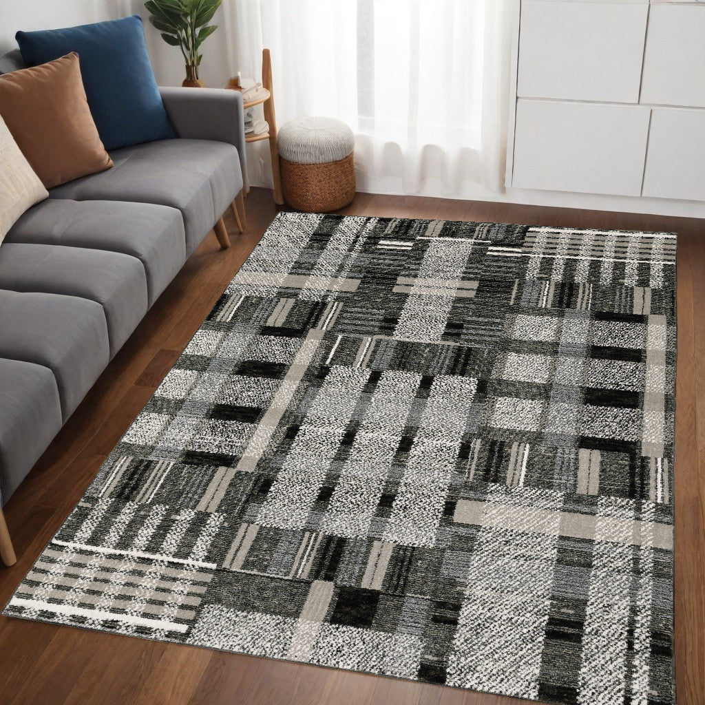 5' X 7' Gray and Black Geometric Power Loom Area Rug