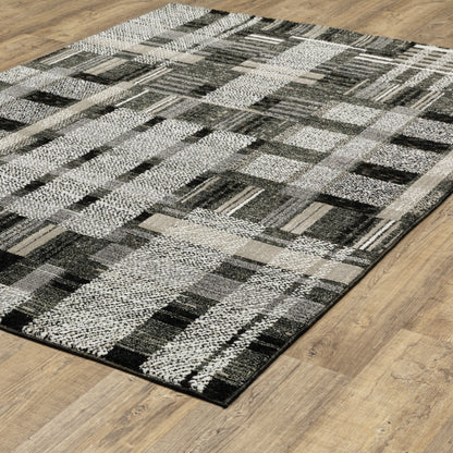 5' X 7' Gray and Black Geometric Power Loom Area Rug