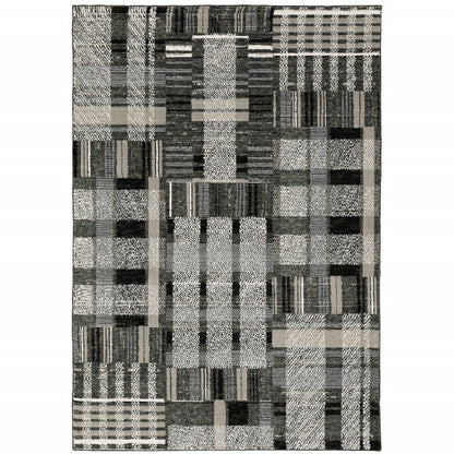 7' X 10' Gray and Black Geometric Power Loom Area Rug