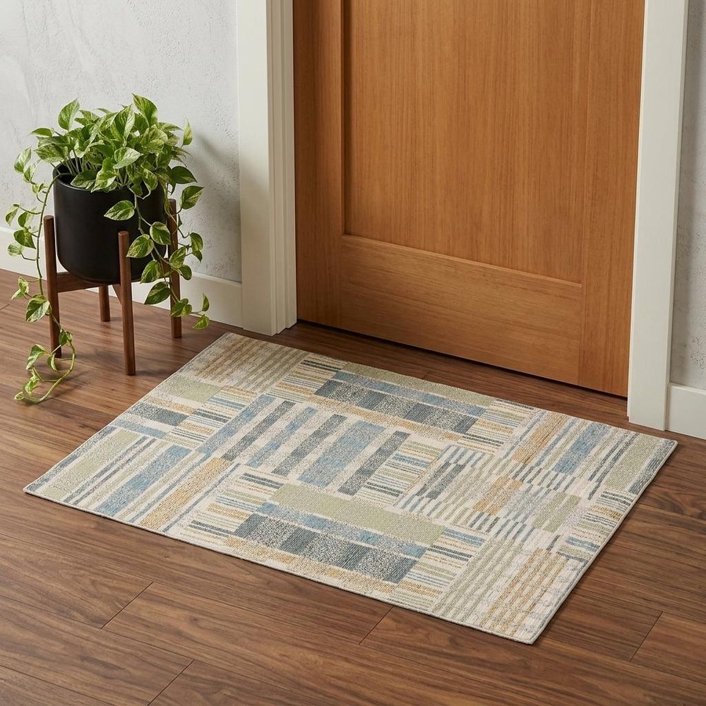 2' X 3' Blue And Green Geometric Area Rug