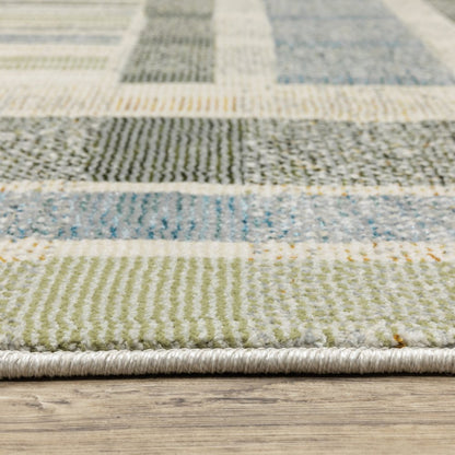 8' Blue And Green Geometric Runner Rug