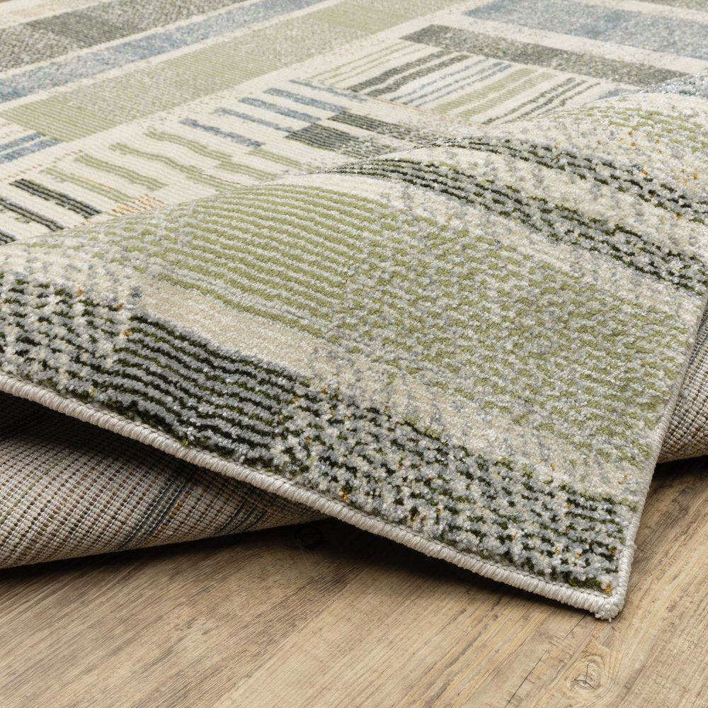 8' Blue And Green Geometric Runner Rug