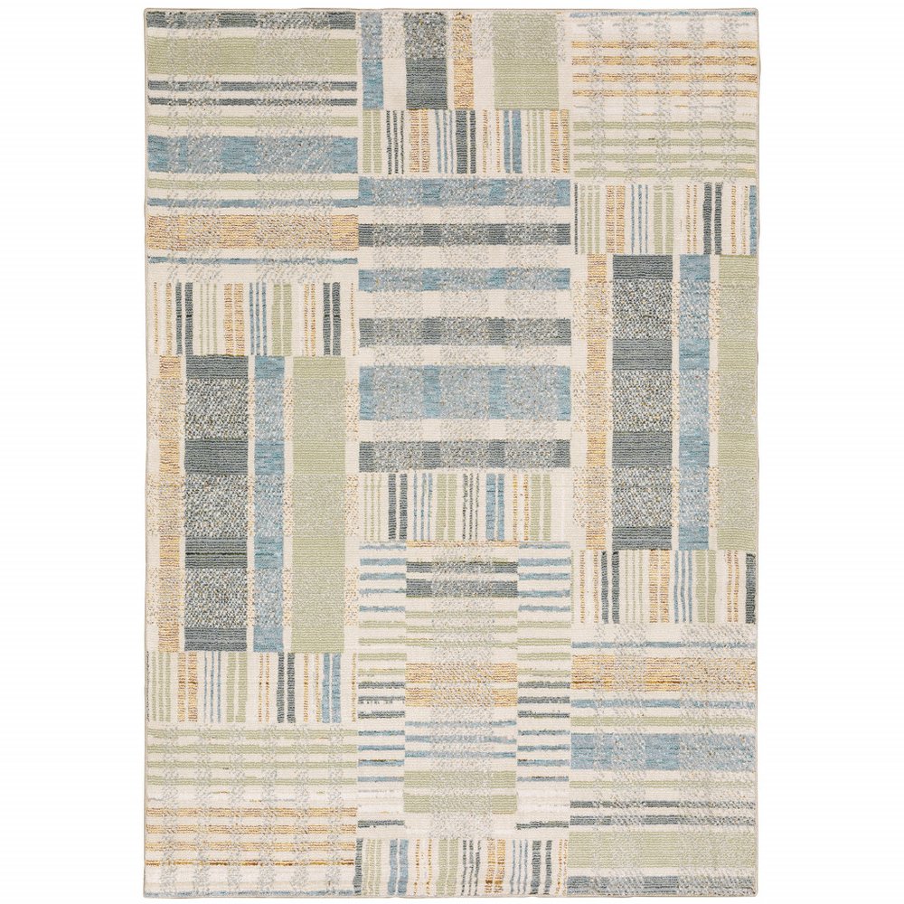 3' X 5' Blue And Green Geometric Area Rug