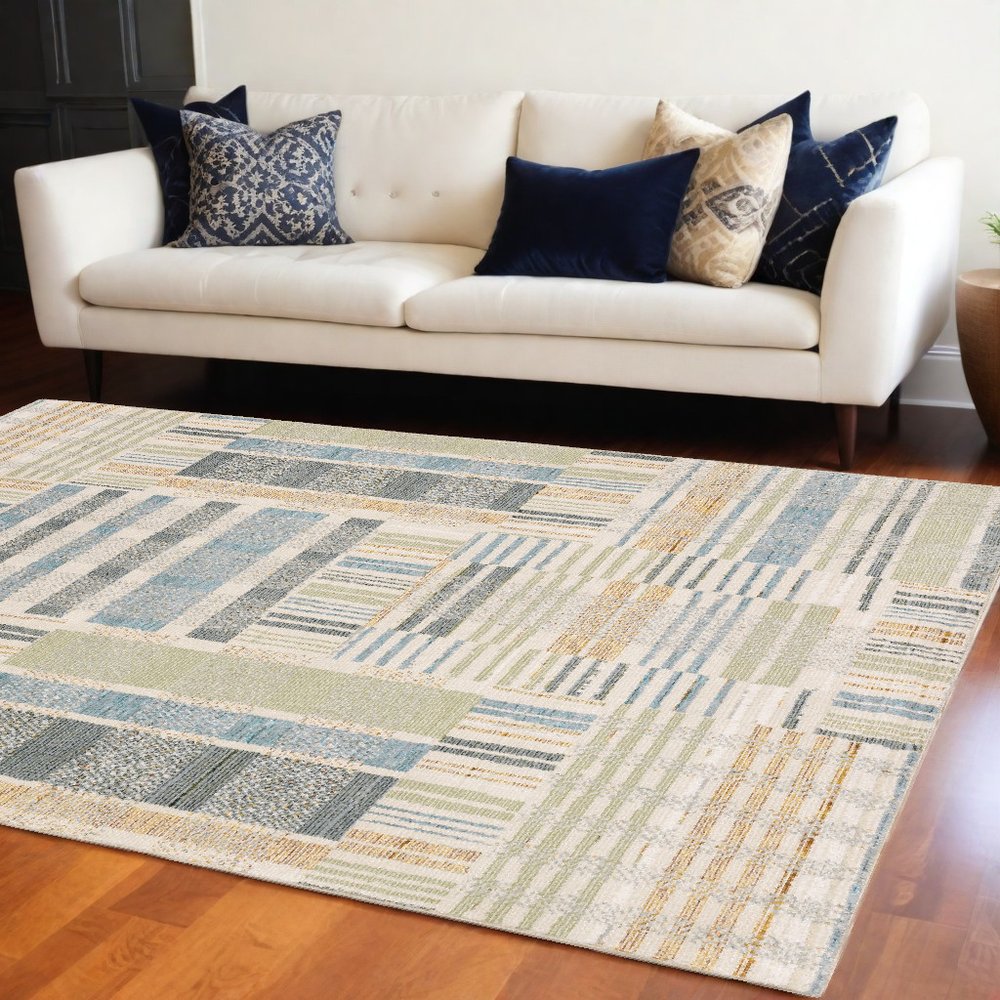 7' X 10' Blue And Green Geometric Area Rug
