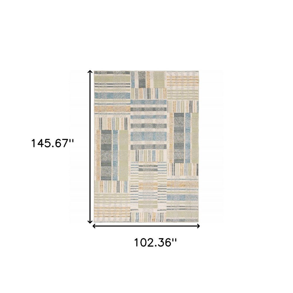 9' X 12' Blue And Green Geometric Area Rug