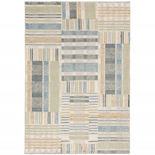 9' X 12' Blue And Green Geometric Area Rug