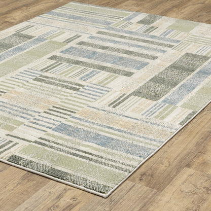 9' X 12' Blue And Green Geometric Area Rug