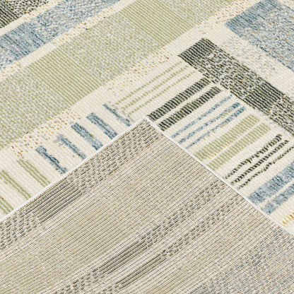 9' X 12' Blue And Green Geometric Area Rug