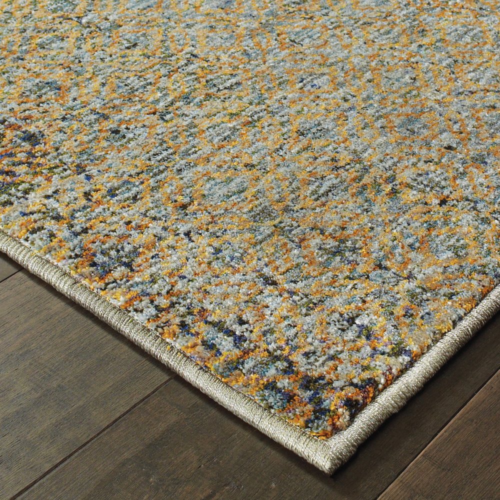 8' Blue And Silver Geometric Runner Rug
