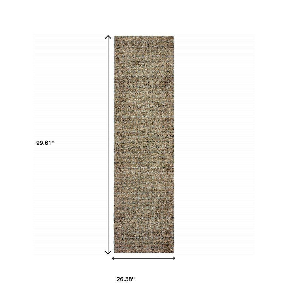8' Blue And Silver Geometric Runner Rug