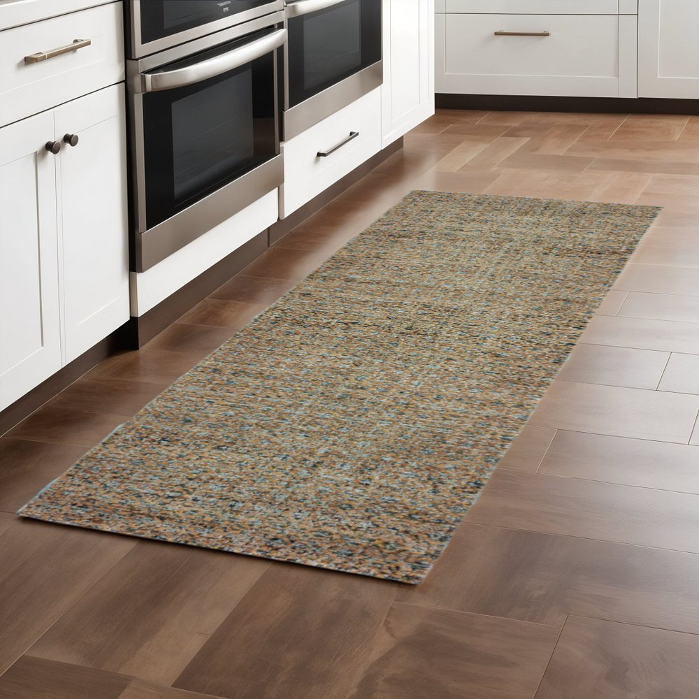 8' Blue And Silver Geometric Runner Rug