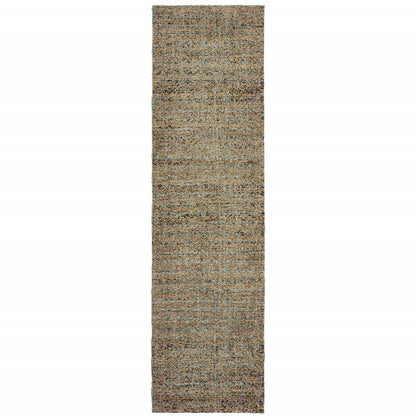 12' Blue And Gold Geometric Distressed Runner Rug