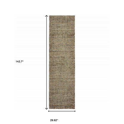 12' Blue And Gold Geometric Distressed Runner Rug