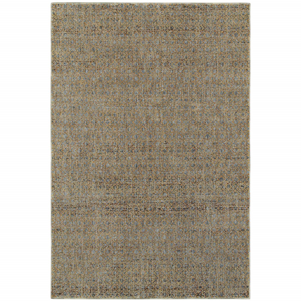 5' X 7' Blue And Gold Geometric Distressed Area Rug