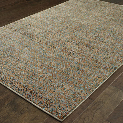 5' X 7' Blue And Gold Geometric Distressed Area Rug