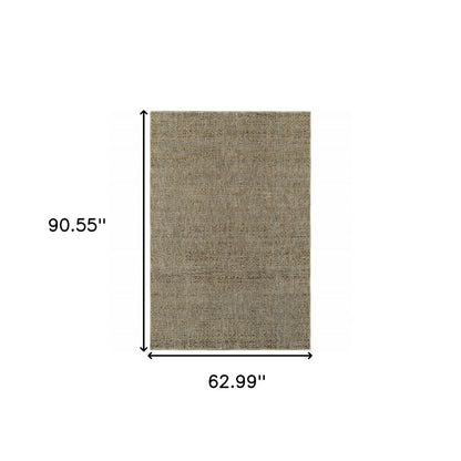 5' X 7' Blue And Gold Geometric Distressed Area Rug