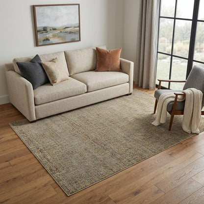5' X 7' Blue And Gold Geometric Distressed Area Rug