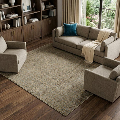 8' X 11' Blue And Gold Geometric Distressed Area Rug