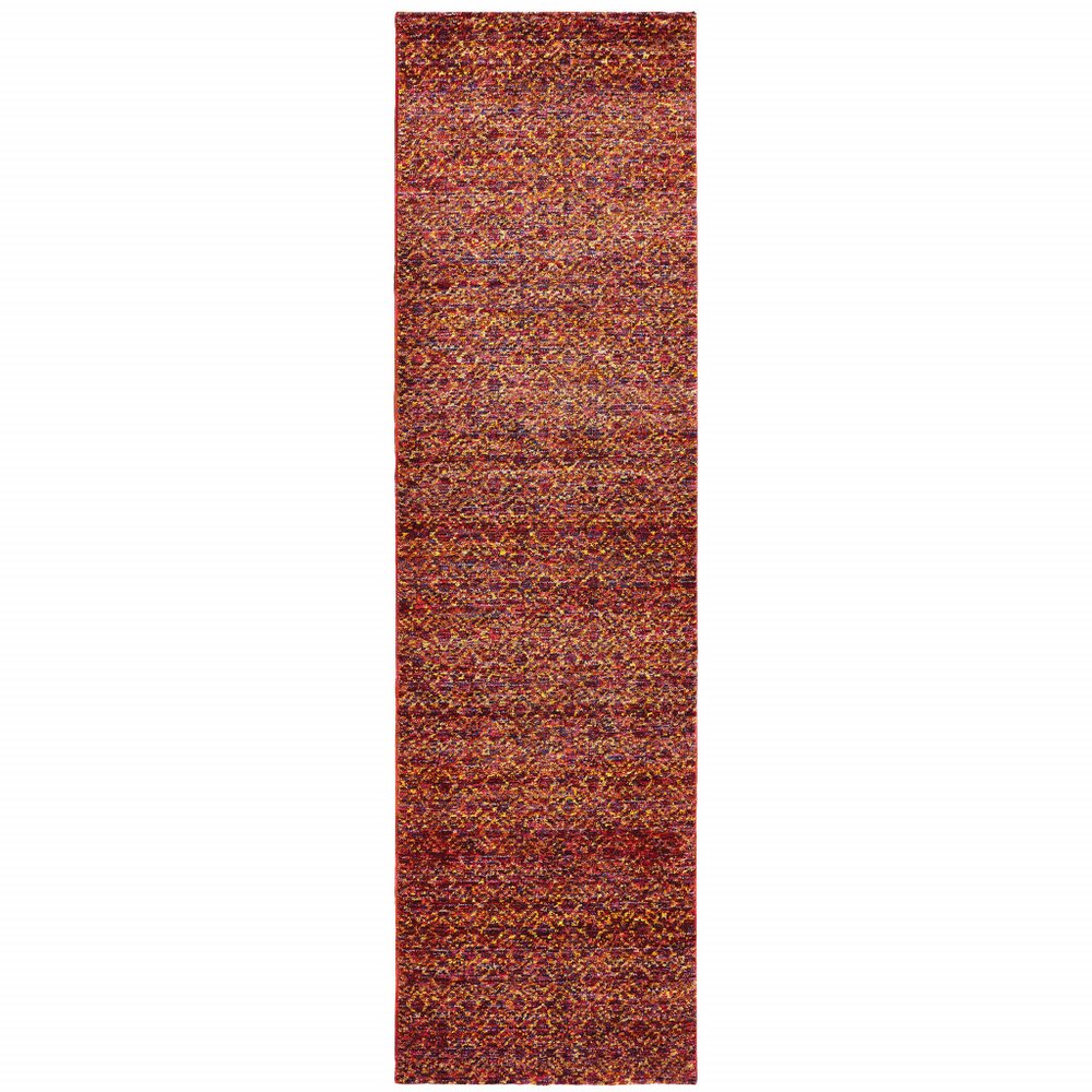 8' Red And Rust Geometric Distressed Runner Rug