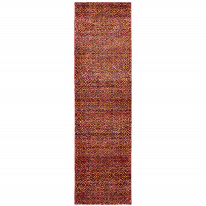 8' Red And Rust Geometric Distressed Runner Rug
