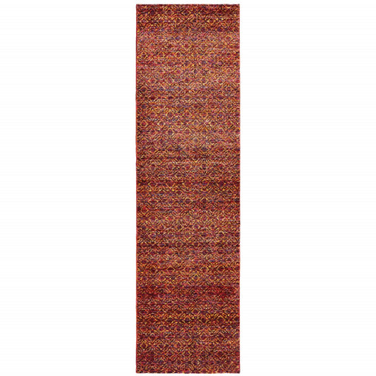 12' Red Gold And Blue Geometric Runner Rug