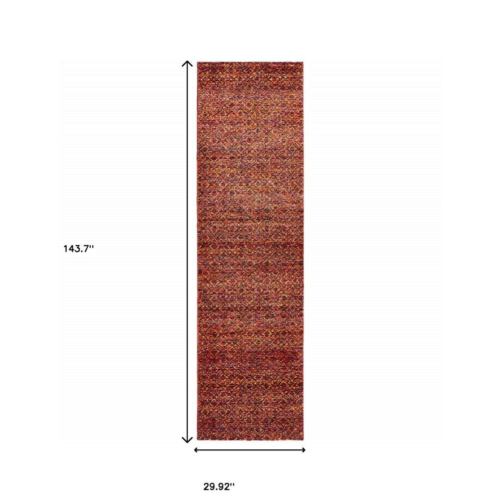 12' Red Gold And Blue Geometric Runner Rug