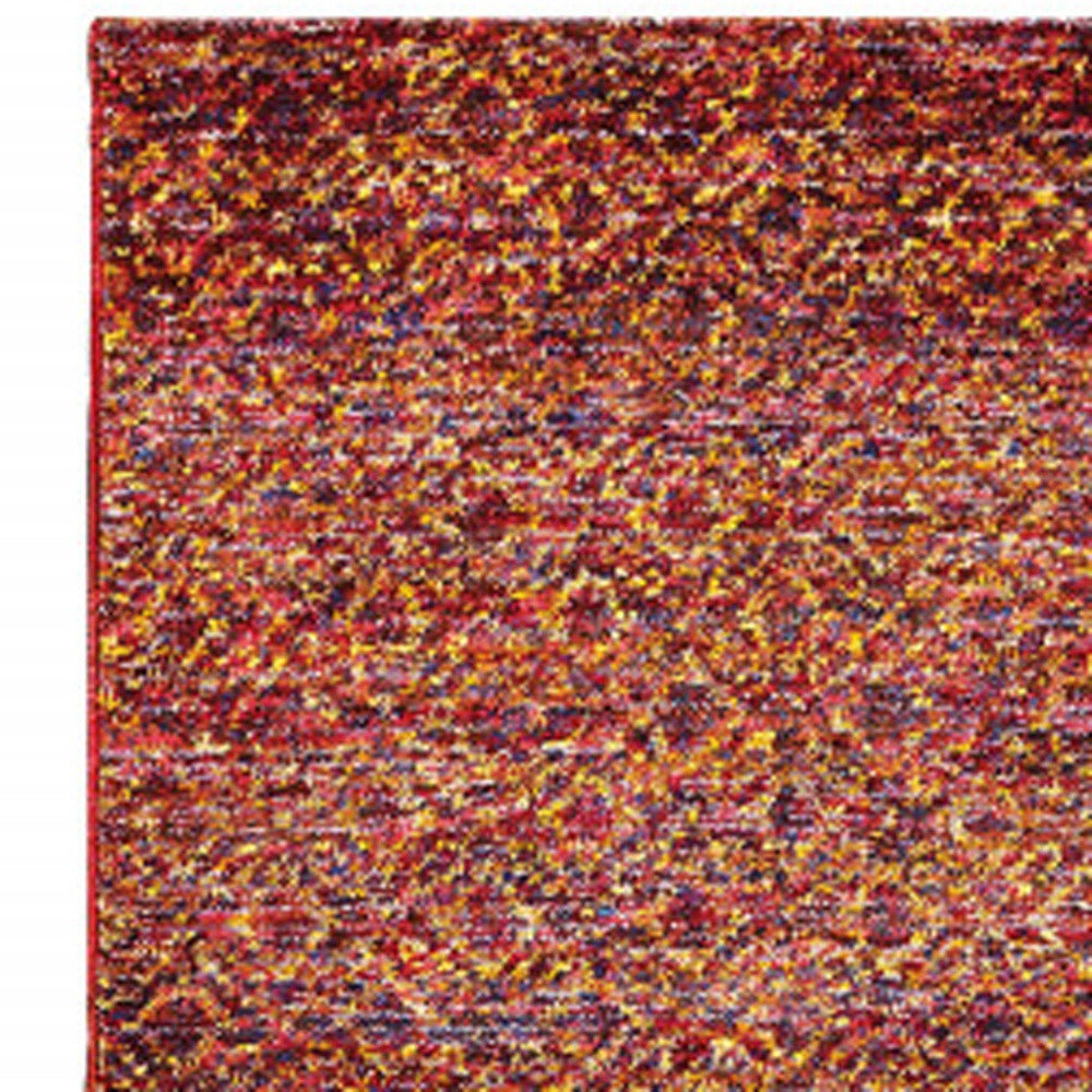 12' Runner Red Gold and Blue Geometric Power Loom Runner Rug