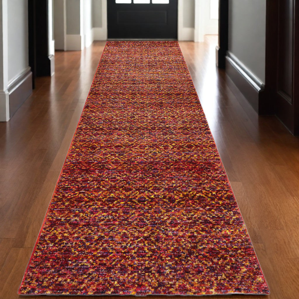 12' Runner Red Gold and Blue Geometric Power Loom Runner Rug