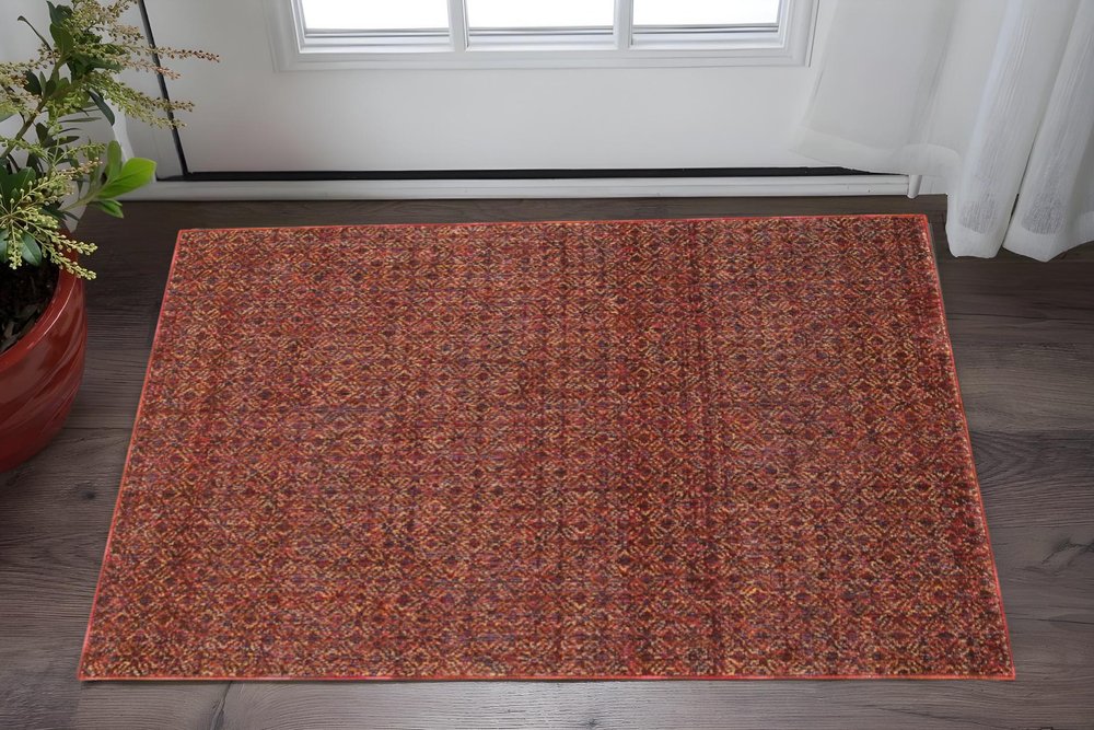 3' X 5' Red and Gold Geometric Power Loom Area Rug