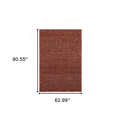 5' X 7' Red And Rust Geometric Distressed Area Rug