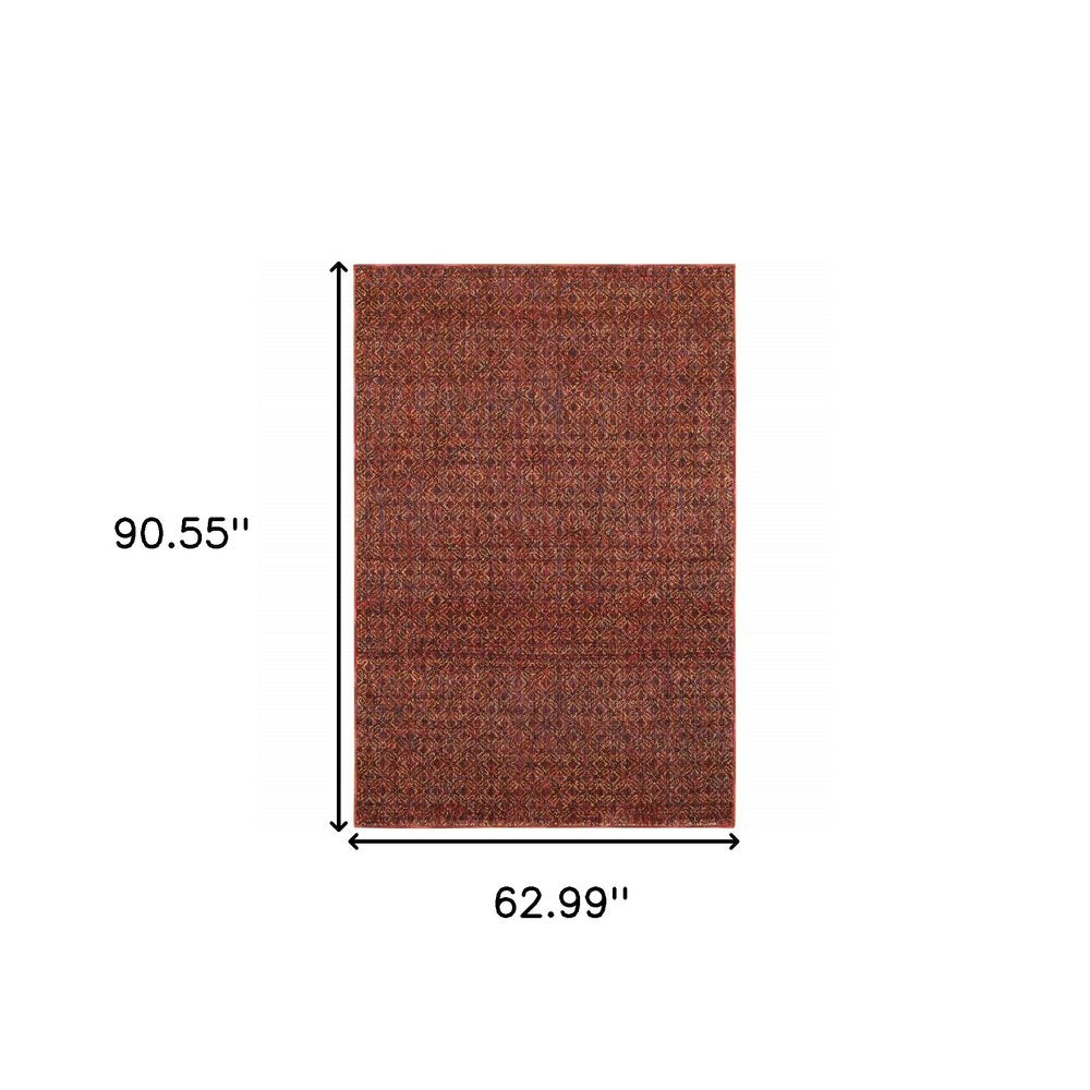 5' X 7' Red And Rust Geometric Distressed Area Rug