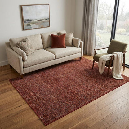 5' X 7' Red And Rust Geometric Distressed Area Rug