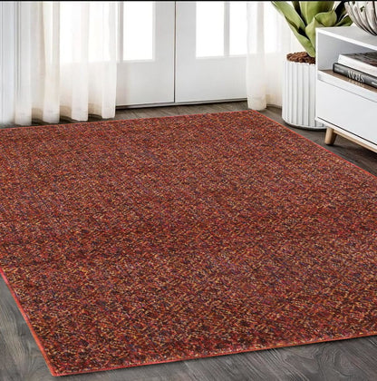 5' X 7' Red And Rust Geometric Distressed Area Rug