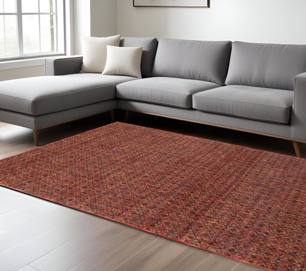 9' X 12' Red and Gold Geometric Power Loom Area Rug