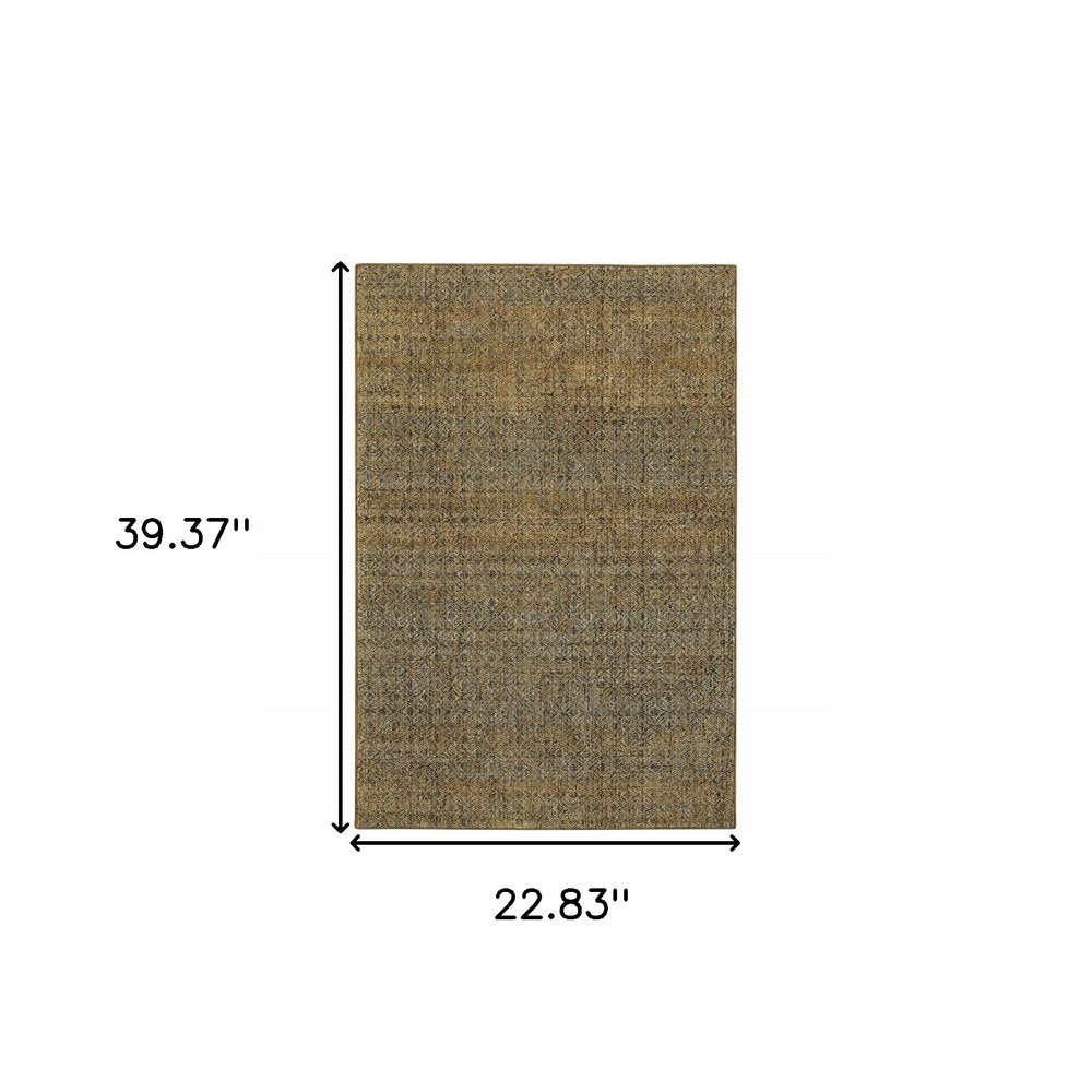 2' X 3' Green Geometric Power Loom Area Rug