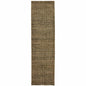 8' Green And Gold Geometric Distressed Runner Rug