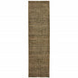 8' Green And Gold Geometric Distressed Runner Rug