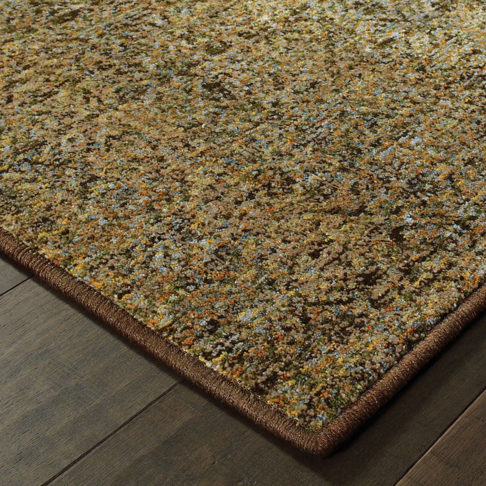 12' Green And Gold Geometric Distressed Runner Rug