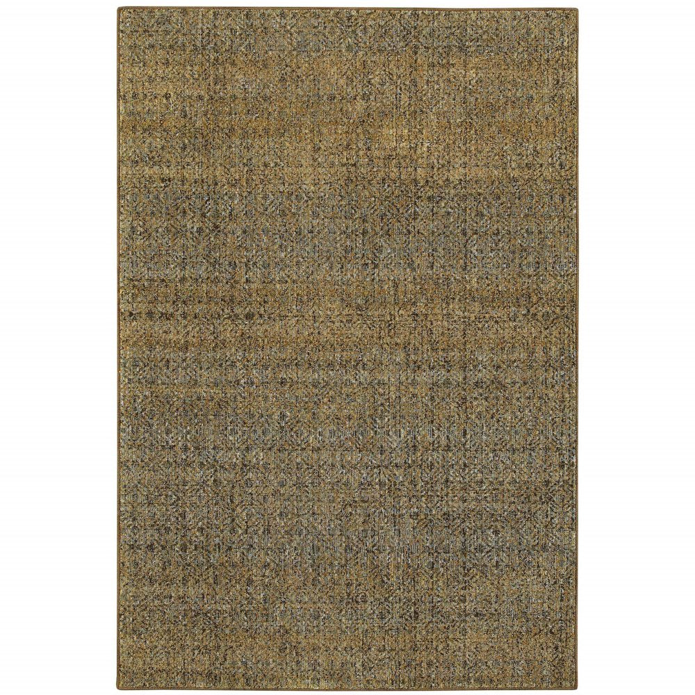 8' X 11' Green And Gold Geometric Distressed Area Rug