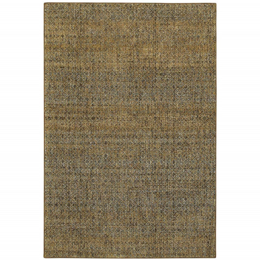 8' X 11' Green And Gold Geometric Distressed Area Rug