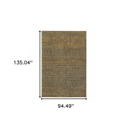 8' X 11' Green And Gold Geometric Distressed Area Rug