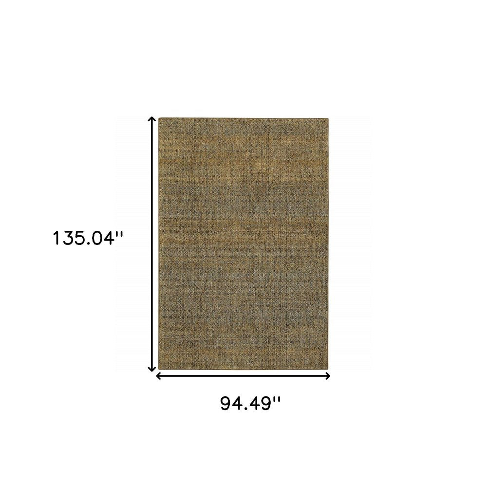 8' X 11' Green And Gold Geometric Distressed Area Rug