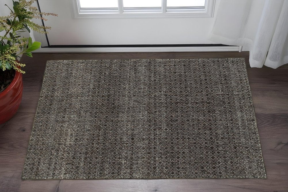 2' X 3' Gray Geometric Power Loom Area Rug
