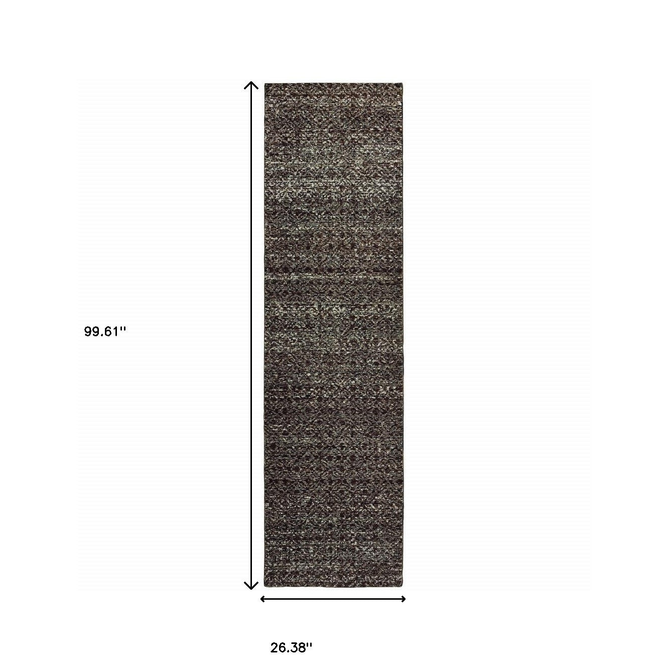 8' Runner Gray Geometric Power Loom Runner Rug